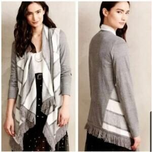 Anthropologie Saturday Sunday Women's Grey White Striped Open Cardigan Size S
